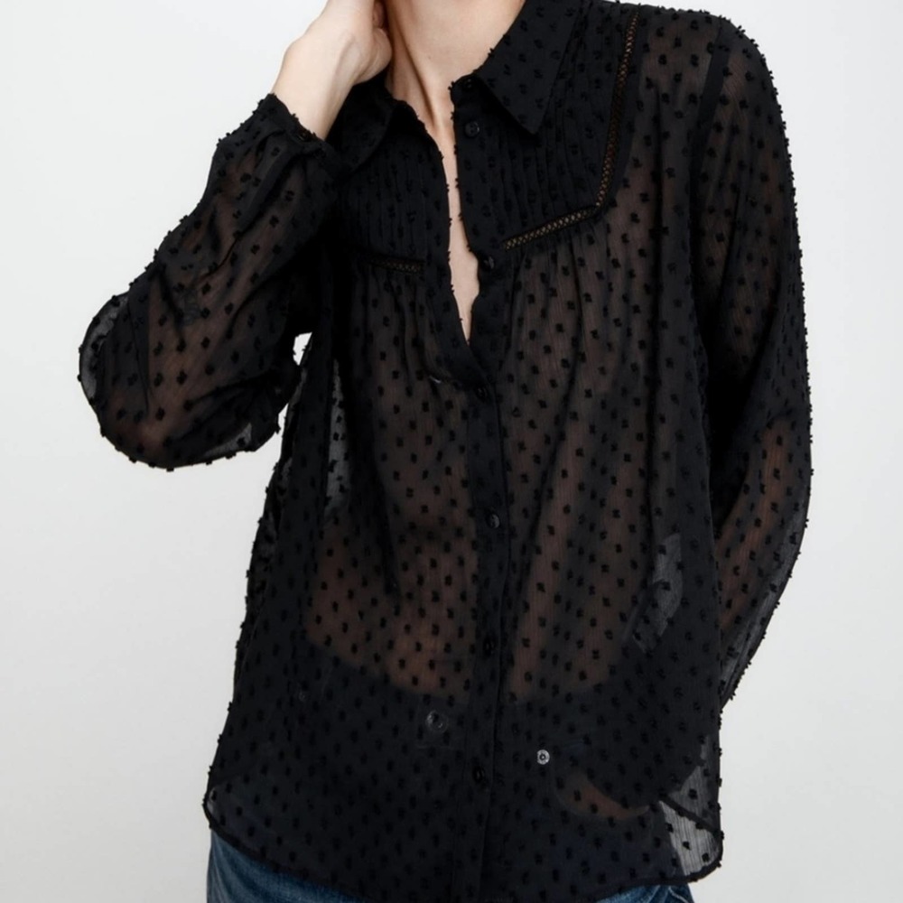 Zara Dotted Semi Sheer Mesh Top Size M
